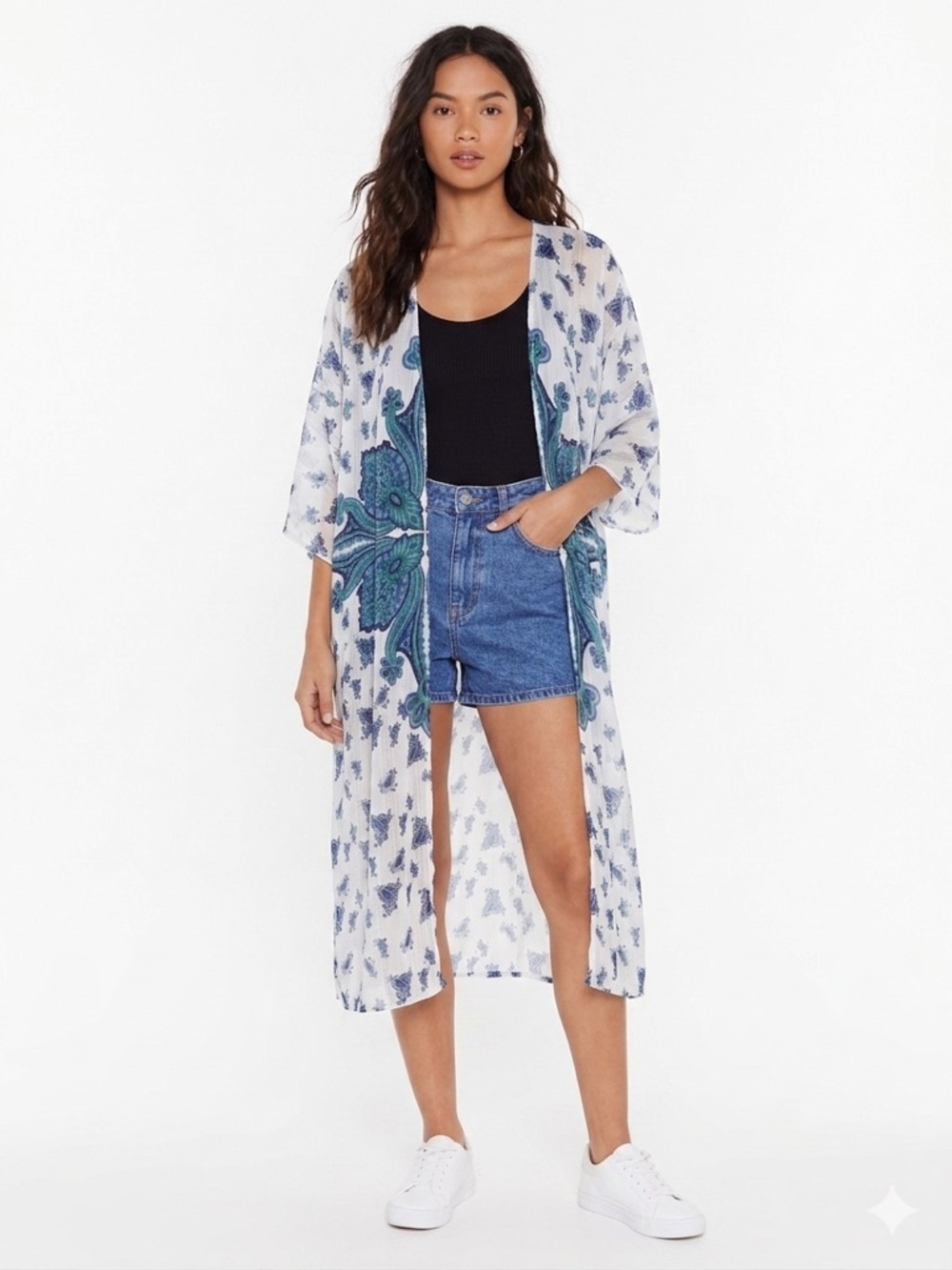 Dizzy Gal Sheer Paisley Kimono Boho Longline Duster Cardigan festival Size 1X